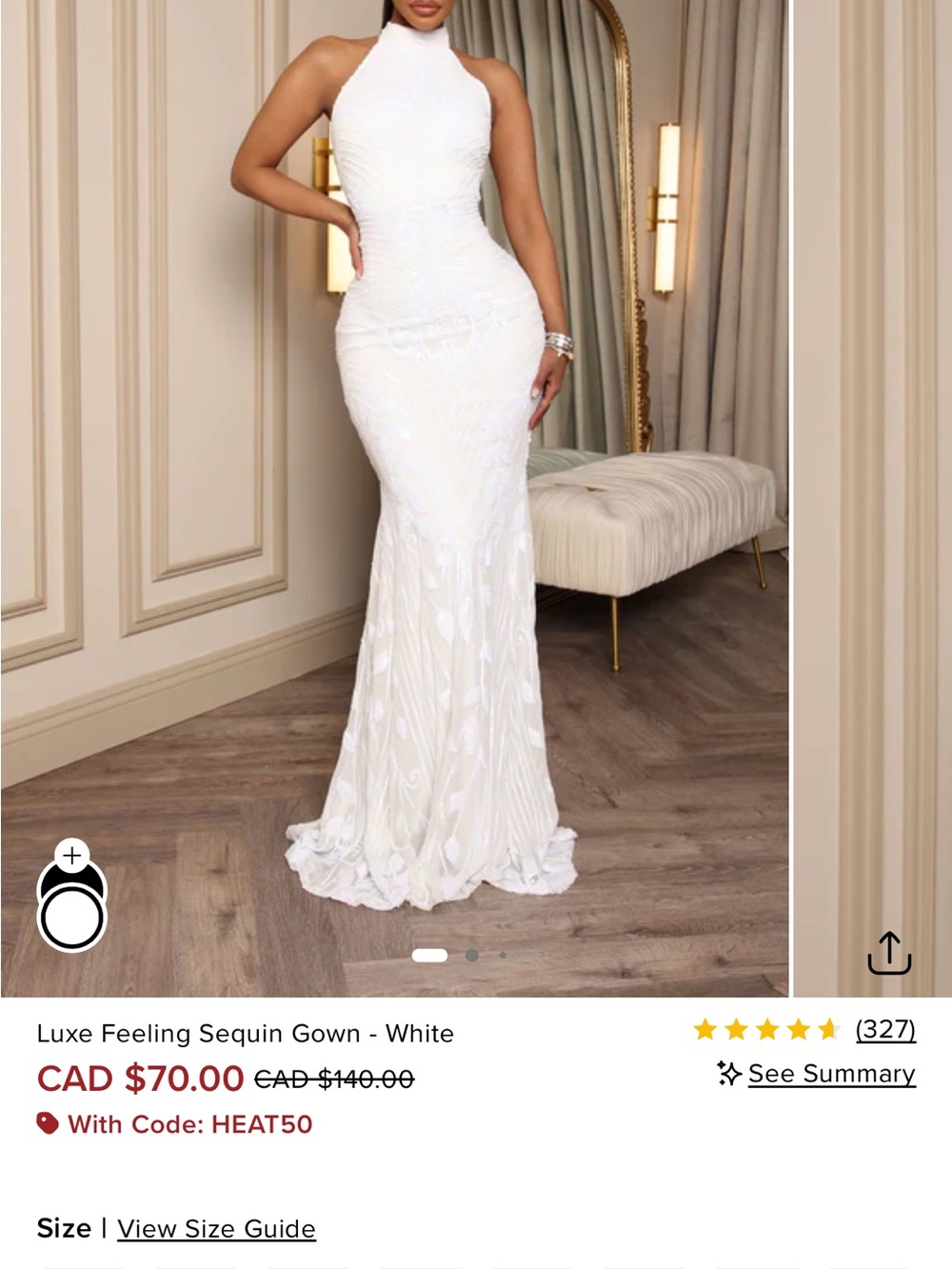 Fashion Nova White Halter Sequin Gown
